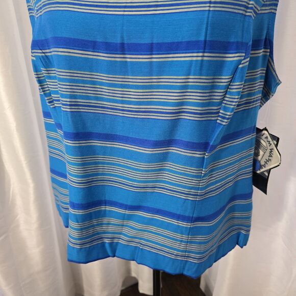 Vintage 90s Tank Top Blouse Size 16 Womens Stripe Blue Button Back Spring Summer - Picture 4 of 13